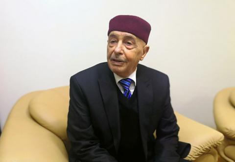 Aguila Saleh, Libya's parliament president, speaks during an Interview with Reuters in Al-Qubba, Libya, January 12, 2019. PHOTO BY REUTERS/Ayman al-Warfalli