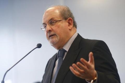 Author Salman Rushdie speaks during the opening news conference of the Frankfurt book fair, Germany, October 13, 2015. PHOTO BY REUTERS/Ralph Orlowski