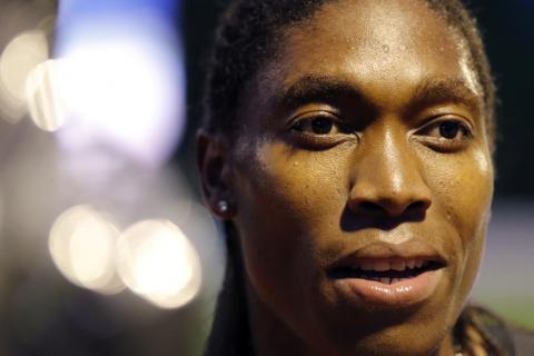 South African athlete Caster Semenya speaks with journalists after she raced during a 2,000 metres for the first time after her ban due to elevated testosterone levels, at a small meeting in Montreuil, near Paris, France, June 11, 2019. PHOTO BY REUTERS/Philippe Wojazer