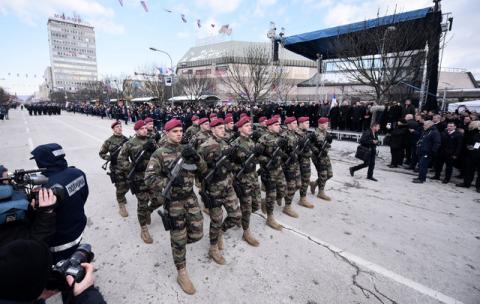 Members of special police forces of Republic of Srpska march during a parade marking the anniversary of Republic of Srpska in Banja Luka, Bosnia and Herzegovina, January 9, 2017. PHOTO BY REUTERS/Aleksandar Cavic