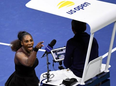 Serena Williams of the United States yells at chair umpire Carlos Ramos in the women's final against Naomi Osaka of Japan on day thirteen of the 2018 U.S. Open tennis tournament at USTA Billie Jean King National Tennis Center in New York, U.S., September 8, 2018. PHOTO BY REUTERS/Danielle Parhizkaran-USA TODAY SPORTS