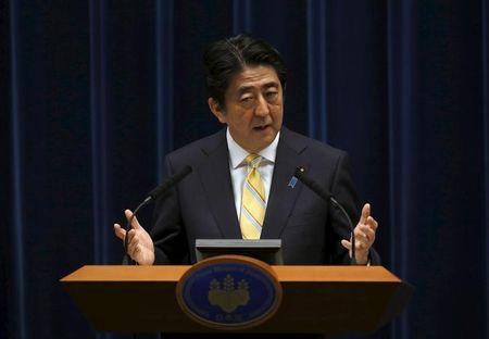 Japan's Prime Minister Shinzo Abe attends a news conference at his official residence in Tokyo, May 14, 2015. PHOTO BY REUTERS/Toru Hanai