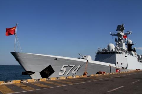 A Chinese navy ship is seen docked after an exercise with Cambodian naval officers in Preah Sihanouk province, Cambodia, February 26, 2016. PHOTO BY REUTERS/Samrang Pring