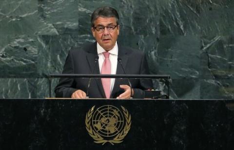 German Vice Chancellor Sigmar Gabriel addresses the 72nd United Nations General Assembly at U.N. headquarters in New York, U.S., September 21, 2017. PHOTO BY REUTERS/Lucas Jackson
