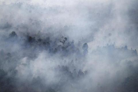 An aerial view of a forest fire burning near the village of Bokor, Meranti Islands regency, Riau province, Sumatra, Indonesia, March 15, 2016. PHOTO BY REUTERS/Rony Muharrman