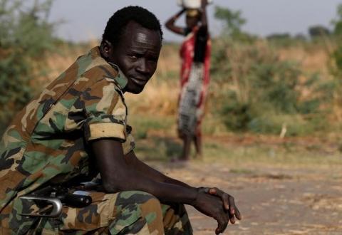 A soldier looks on near the town of Bentiu in Rubkona county, northern South Sudan, February 11, 2017. PHOTO BY REUTERS/Siegfried Modola