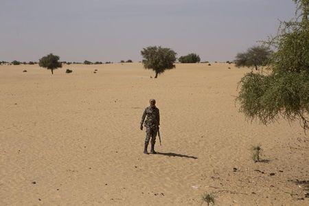 A Malian soldier stands guard at a village some 30km (18.6 miles) north of Timbuktu, November 6, 2014. PHOTO BY REUTERS/Joe Penney