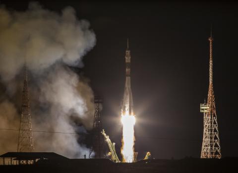 The Soyuz TMA-15M spacecraft carrying the International Space Station crew of Anton Shkaplerov of Russia, Terry Virts of the U.S. and Samantha Cristoforetti of Italy blasts off from the launch pad at the Baikonur cosmodrome, November 24, 2014. PHOTO BY REUTERS/Shamil Zhumatov