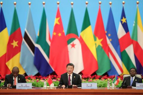 Chinese President Xi Jinping speaks next to South African President Cyril Ramaphosa and Equatorial Guinea President Teodoro Obiang Nguema Mbasogo during the 2018 Beijing Summit of the Forum on China-Africa Cooperation - Round Table Conference at at the Great Hall of the People in Beijing, China, September 4, 2018. PHOTO BY REUTERS/Lintao Zhang