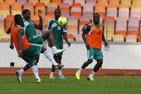 Members of the Super Eagles, Nigeria's national soccer team, train in Abuja, October 10, 2013. PHOTO BY REUTERS/Afolabi Sotunde