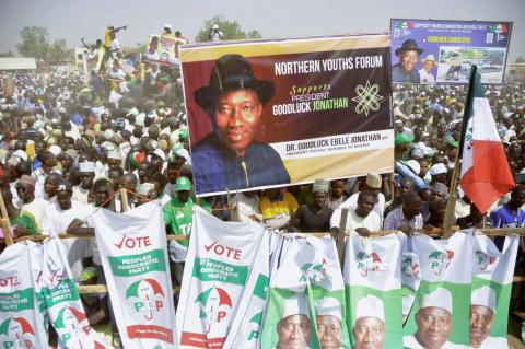Supporters of Nigeria's People's Democratic Party gather during a presidential campaign rally in Kano, January 21, 2015. PHOTO BY REUTERS/Stringer