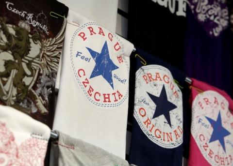 A t-shirt with a sign Czechia is displayed in a souvenir gift shop in central Prague, Czech Republic, April 14, 2016. PHOTO BY REUTERS/David W Cerny