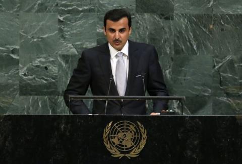 Qatar Emir Sheikh Tamim bin Hamad al-Thani addresses the 72nd United Nations General Assembly at U.N. headquarters in New York, U.S., September 19, 2017. PHOTO BY REUTERS/Lucas Jackson