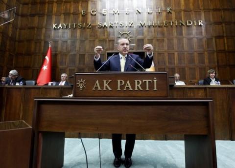 Turkey's Prime Minister Recep Tayyip Erdogan addresses members of parliament from his ruling AK Party, during a meeting at the Turkish parliament in Ankara in this October 5, 2010 file photo. PHOTO BY REUTERS/Umit Bektas