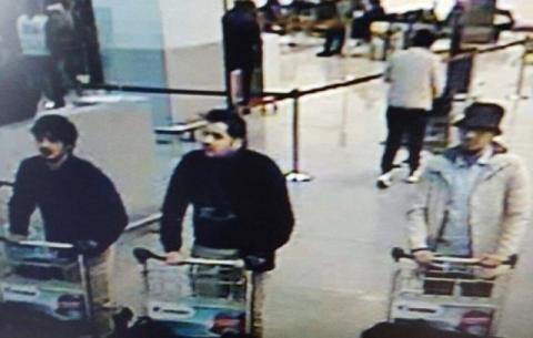 A young man in a hat caught on CCTV pushing a luggage trolley at Belgium's Zaventem airport alongside two others who, investigators said, had later blown themselves up in the terminal. PHOTO BY REUTERS/Belgian Federal Police