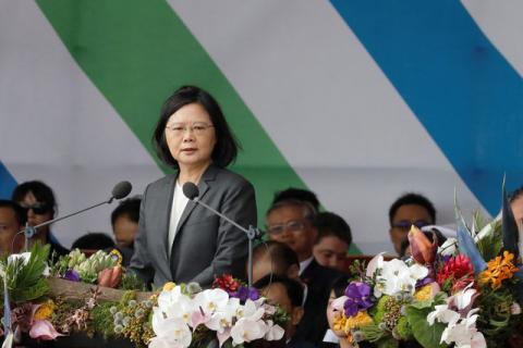 Taiwan President Tsai Ing-wen gives a speech during the National Day celebrations in Taipei, Taiwan, October 10, 2017. PHOTO BY REUTERS/Tyrone Siu