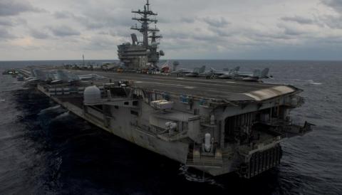 The aircraft carrier USS Ronald Reagan steams the Philippine Sea during Annual Exercise 2017, joint military training between the U.S. Navy and the Japan Maritime Self-Defense Force, in this handout photo taken November 20, 2017. PHOTO BY REUTERS/Kenneth Abbate