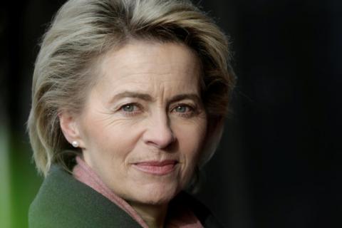 German Defence Minister Ursula von der Leyen attends a ceremony to welcome the German battalion being deployed to Lithuania as part of NATO deterrence measures against Russia in Rukla, Lithuania, February 7, 2017. PHOTO BY REUTERS/Ints Kalnins