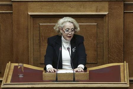Supreme Court judge Vassiliki Thanou addresses a parliamentary session on the occasion of the International Women's Day in Athens, Greece, March 9, 2015. PHOTO BY REUTERS/Costas Baltas