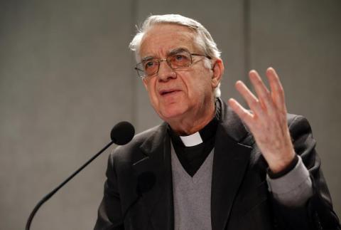 Vatican spokesman Father Federico Lombardi talks to reporters during a news conference at the Vatican