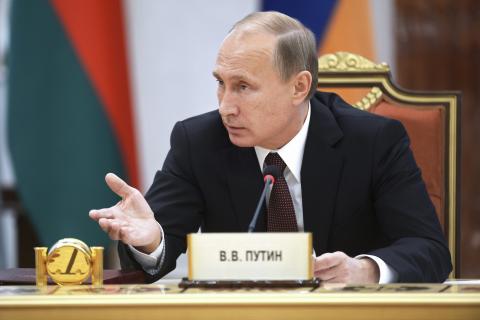 Russia's President Vladimir Putin speaks at the summit of the Commonwealth of Independent States (CIS) in Minsk