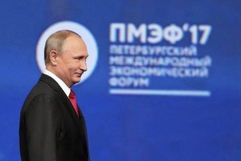 Russian President Vladimir Putin attends a session of the St. Petersburg International Economic Forum (SPIEF), Russia, June 2, 2017. PHOTO BY REUTERS/Vladimir Smirnov/TASS/Host Photo Agency