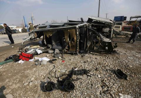 The wreckage of a British embassy vehicle after a suicide attack in Kabul, November 27, 2014. PHOTO BY REUTERS/Omar Sobhani