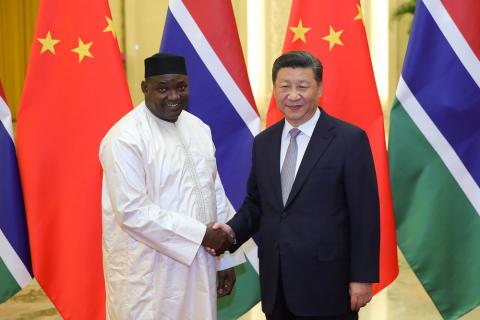 Chinese President Xi Jinping shakes hands with Gambian President Adama Barrow before a meeting at the Great Hall of the People in Beijing, China, September 6, 2018. PHOTO BY REUTERS/Lintao Zhang/Pool 