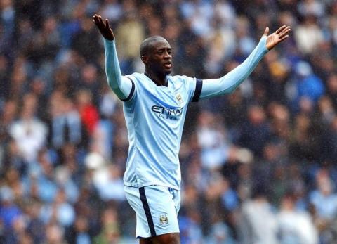 Manchester City's Yaya Toure reacts during their English Premier League soccer match against Stoke City at the Etihad stadium in Manchester, northern England, August 30, 2014. PHOTO BY REUTERS/Eddie Keogh