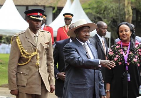 President Yoweri Museveni (C) of Uganda arrives at the 8th Northern Corridor Integration Projects Summit at Safari Park Hotel, in Nairobi, December 11, 2014. PHOTO BY REUTERS/Noor Khamis