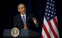 U.S. President Barack Obama addresses the Chief of Missions Conference at the State Department in Washington, March 14, 2016. PHOTO BY REUTERS/Kevin Lamarque