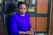 Clare Akamanzi, the Chief Executive Officer of the Rwanda Development Board, speaks during a Reuters interview in Kigali, Rwanda, May 11, 2018. PHOTO BY REUTERS/Jean Bizimana