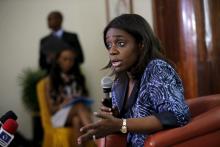 Nigeria's Finance Minister Kemi Adeosun speaks at a news conference in Lagos, Nigeria, April 9, 2016. PHOTO BY REUTERS/Akintunde Akinleye