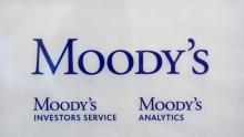 The logo of credit rating agency Moody's Investor Services is seen outside the office in Paris, October 24, 2011. PHOTO BY REUTERS/Philippe Wojazer