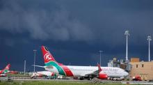 Kenya Airways planes are seen parked at the Jomo Kenyatta International airport near Kenya's capital Nairobi, April 28, 2016. PHOTO BY REUTERS/Thomas Mukoya