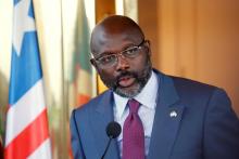 Liberia's President George Weah speaks during a news conference at Presidential palace in Abidjan, Ivory Coast, April 4, 2018. PHOTO BY REUTERS/Thierry Gouegnon