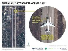 An Airbus Defence and Space satellite image courtesy of Stratfor, a geopolitical intelligence and advisory firm in Austin, Texas, shows a Russian AN-124 Condor transport plane at the air base at Latakia, Syria, September 15, 2015. PHOTO BY REUTERS/Airbus Defense and Space