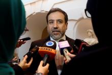 Iran's top nuclear negotiator Abbas Araqchi talks to journalists after meeting senior officials from the United States, Russia, China, Britain, Germany and France in a hotel in Vienna, Austria, October 19, 2015. PHOTO BY REUTERS/Heinz-Peter Bader
