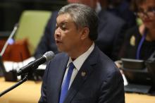 Deputy Prime Minister Ahmad Zahid Hamidi of Malaysia speaks during a high-level meeting on addressing large movements of refugees and migrants at the United Nations General Assembly in Manhattan, New York, U.S., September 19, 2016. PHOTO BY REUTERS/Carlo Allegri