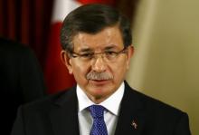 Turkish Prime Minister Ahmet Davutoglu addresses the media in Ankara, Turkey, February 20, 2016. PHOTO BY REUTERS/Umit Bektas