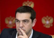 Greek Prime Minister Alexis Tsipras attends a news conference with Russian President Vladimir Putin at the Kremlin in Moscow, April 8, 2015. PHOTO BY REUTERS/Alexander Zemlianichenko