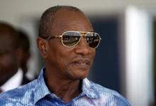 Guinea's president and presidential candidate Alpha Conde, leader of Rassemblement du Peuple de Guinea (RPG), attends the inauguration ceremony of the passenger harbor of Sandervalia in Conakry, October 8, 2015. PHOTO BY REUTERS/Luc Gnago