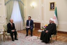 International Atomic Energy Agency (IAEA) Director General Yukiya Amano (L) meets Iran's President Hassan Rouhani (R) in Tehran, September 20, 2015. PHOTO BY REUTERS/President.ir