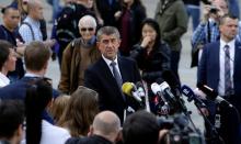 Czech Finance Minister Andrej Babis speaks to journalists, as he leaves Prague Castle, after meeting with President Milos Zeman in Prague, Czech Republic, May 3, 2017. PHOTO BY REUTERS/David W Cerny