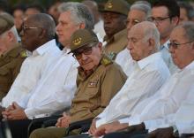Cuban First Secretary of Communist Party Raul Castro Ruz (C) and President Miguel Diaz-Canel (2nd-L) during the celebration of 60th Anniversary of Cuban Revolution at Santa Ifigenia Cemetery in Santiago de Cuba, on January 01, 2019. PHOTO BY REUTERS/Yamil Lage/Pool