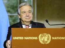 United Nations Secretary General Antonio Guterres addresses a news conference after the Conference on Cyprus at the European headquarters of the United Nations in Geneva, Switzerland, January 12, 2017. PHOTO BY REUTERS/Pierre Albouy