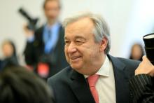 United Nations Secretary General Antonio Guterres speaks to journalists during a breakfast briefing at the European headquarters of the United Nations in Geneva, Switzerland, January 18, 2017. PHOTO BY REUTERS/Pierre Albouy
