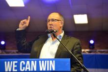 Newly elected mayor and Democratic Alliance leader for the Nelson Mandela Bay municipality, Athol Trollip gestures during his party's election campaign in Port Elizabeth, South Africa, July 24, 2016. PHOTO BY REUTERS/Luvuyo Mehlwana