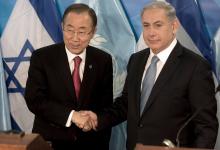 Israel's Prime Minister Benjamin Netanyahu (R) and U.N. Secretary-General Ban Ki-moon shake hands before their meeting in Jerusalem