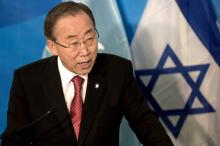 U.N. Secretary-General Ban Ki-moon delivers joint statements to the media with Israel's Prime Minister Benjamin Netanyahu (not pictured) in Jerusalem